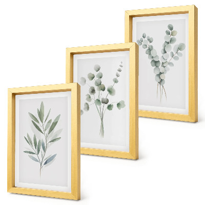 3-piece wall art set Plant patterns in shades of green and gray