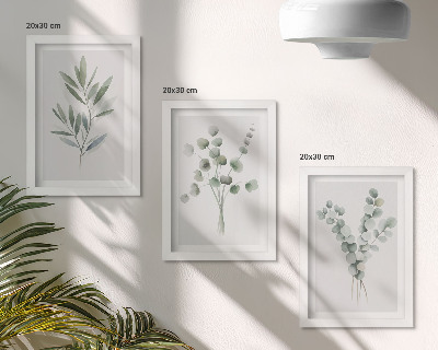 3-piece wall art set Plant patterns in shades of green and gray