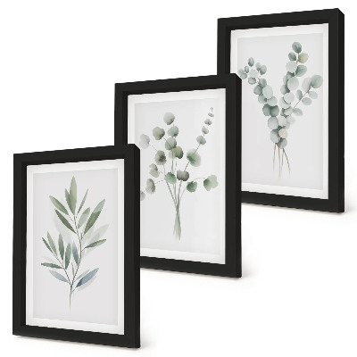 3-piece wall art set Plant patterns in shades of green and gray