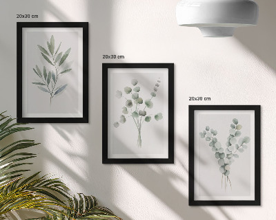 3-piece wall art set Plant patterns in shades of green and gray