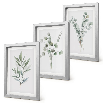 3-piece wall art set Plant patterns in shades of green and gray