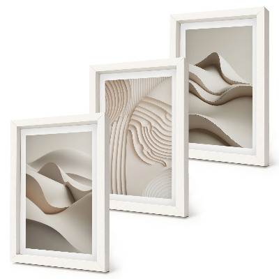 Framed triptych Abstract waves and structures in shades of beige