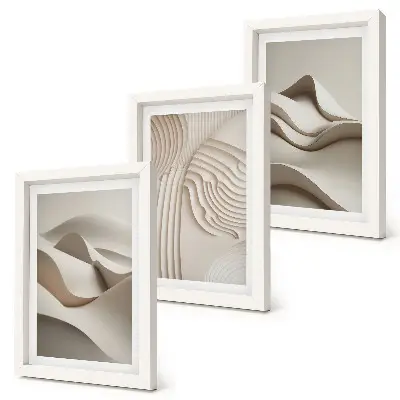 Abstract waves and structures in shades of beige framed triptych