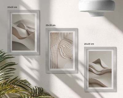Framed triptych Abstract waves and structures in shades of beige