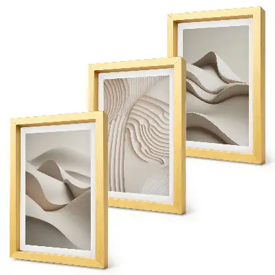 Abstract waves and structures in shades of beige framed triptych