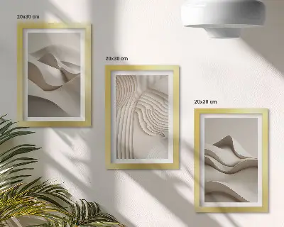 Abstract waves and structures in shades of beige framed triptych