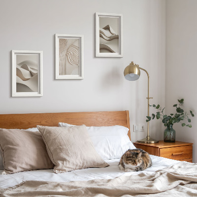 Framed triptych Abstract waves and structures in shades of beige