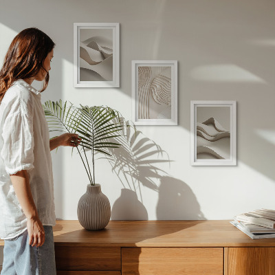 Framed triptych Abstract waves and structures in shades of beige