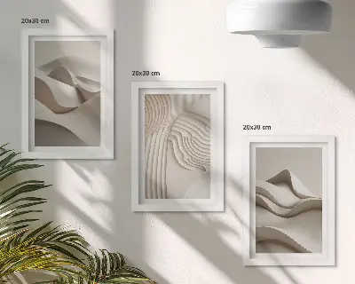 Abstract waves and structures in shades of beige framed triptych