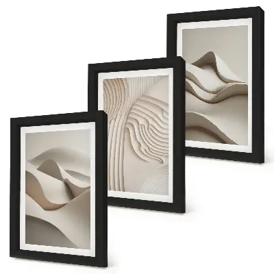 Abstract waves and structures in shades of beige framed triptych