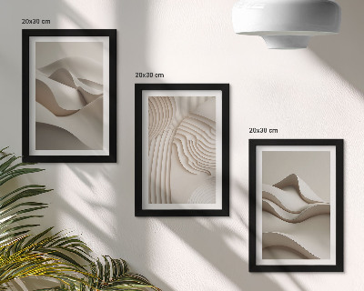 Framed triptych Abstract waves and structures in shades of beige
