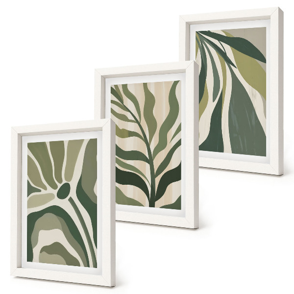 3-piece wall art set Painted leaf illustrations in shades of green