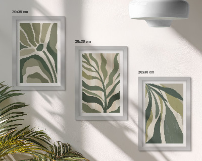 3-piece wall art set Painted leaf illustrations in shades of green