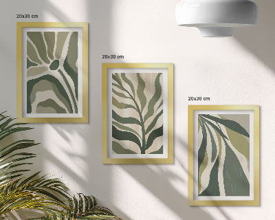 3-piece wall art set Painted leaf illustrations in shades of green