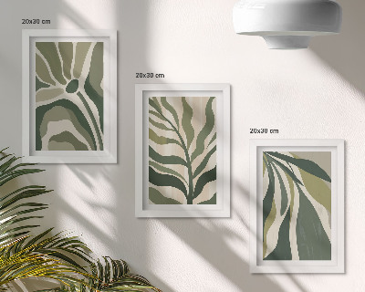 3-piece wall art set Painted leaf illustrations in shades of green