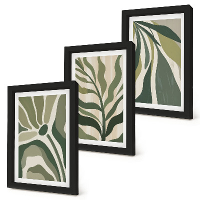3-piece wall art set Painted leaf illustrations in shades of green