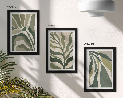 3-piece wall art set Painted leaf illustrations in shades of green