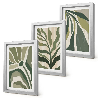 3-piece wall art set Painted leaf illustrations in shades of green