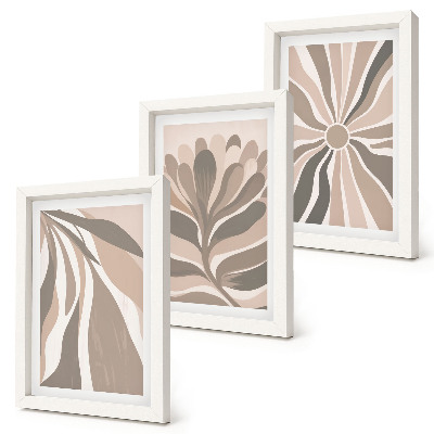 Framed triptych Abstract plant patterns in shades of beige and brown