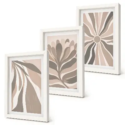 Abstract plant patterns framed triptych in shades of beige and brown