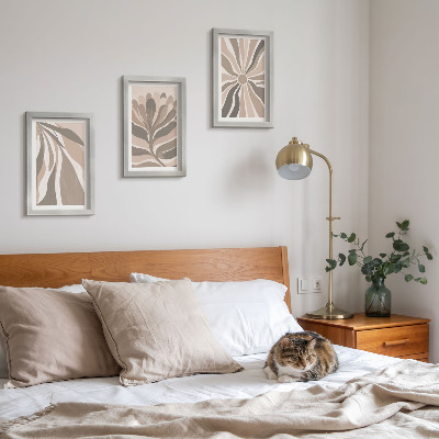 Framed triptych Abstract plant patterns in shades of beige and brown