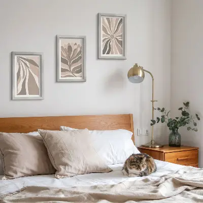 Abstract plant patterns framed triptych in shades of beige and brown