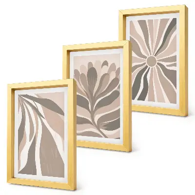 Abstract plant patterns framed triptych in shades of beige and brown