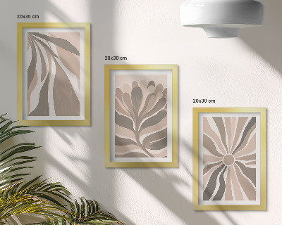 Framed triptych Abstract plant patterns in shades of beige and brown