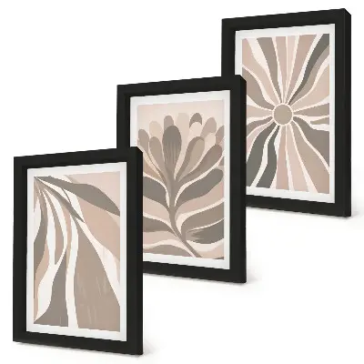 Abstract plant patterns framed triptych in shades of beige and brown
