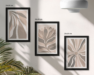 Framed triptych Abstract plant patterns in shades of beige and brown