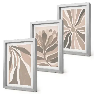 Abstract plant patterns framed triptych in shades of beige and brown