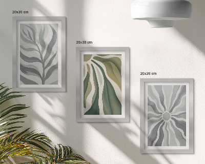 3-piece wall art set Plant patterns in shades of green and gray