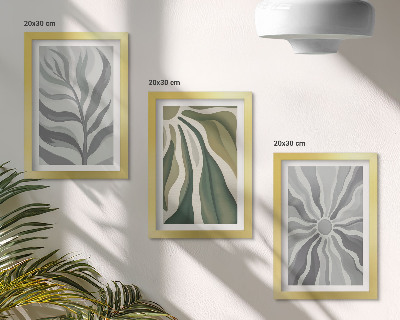 3-piece wall art set Plant patterns in shades of green and gray