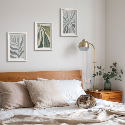 3-piece wall art set Plant patterns in shades of green and gray