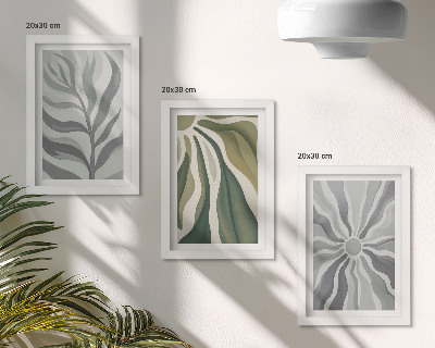 3-piece wall art set Plant patterns in shades of green and gray