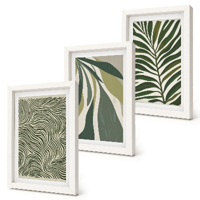 Photo frame wall Leaf patterns and wavy lines in shades of green