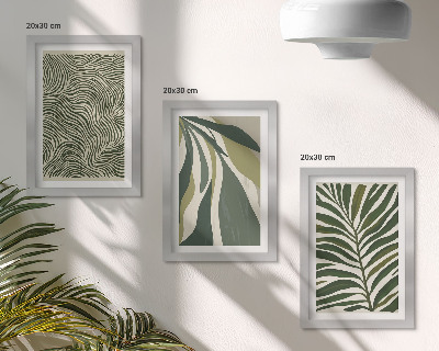 Photo frame wall Leaf patterns and wavy lines in shades of green