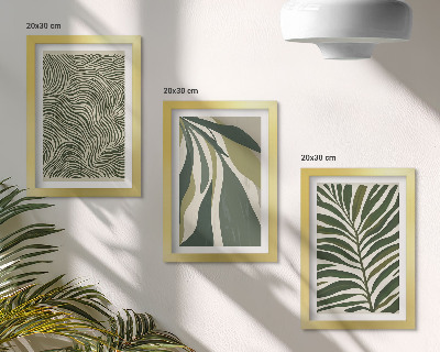 Photo frame wall Leaf patterns and wavy lines in shades of green