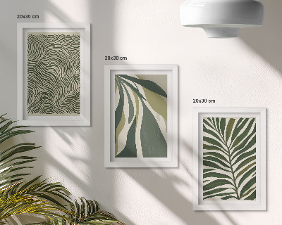 Photo frame wall Leaf patterns and wavy lines in shades of green