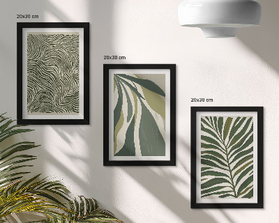 Photo frame wall Leaf patterns and wavy lines in shades of green
