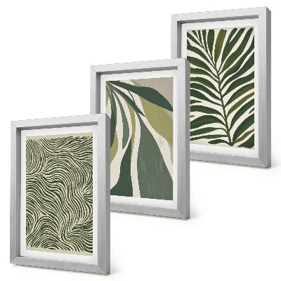 Photo frame wall Leaf patterns and wavy lines in shades of green