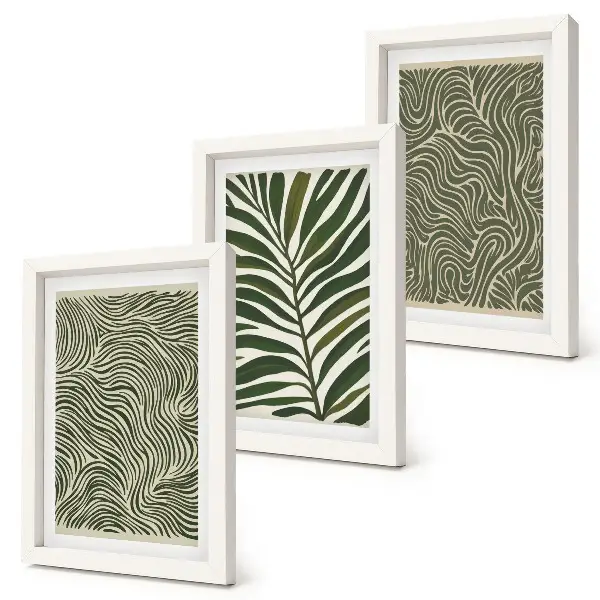 3-piece abstract wall art set with leaves and wavy shapes