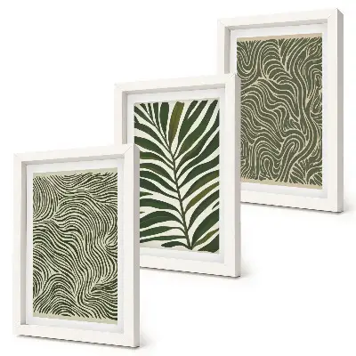 3-piece abstract wall art set with leaves and wavy shapes