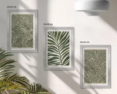 3-piece abstract wall art set with leaves and wavy shapes