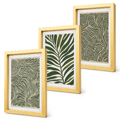 3-piece wall art set Abstract patterns with leaves and wavy shapes