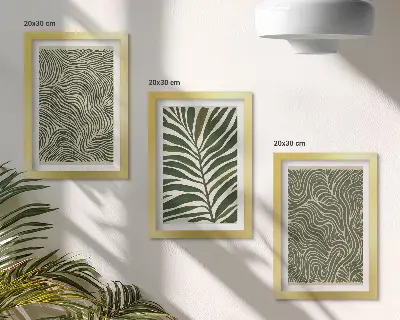 3-piece abstract wall art set with leaves and wavy shapes