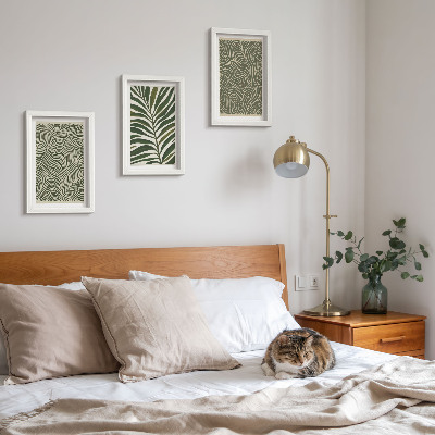 3-piece wall art set Abstract patterns with leaves and wavy shapes