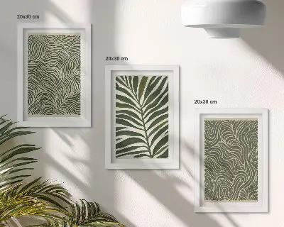 3-piece abstract wall art set with leaves and wavy shapes