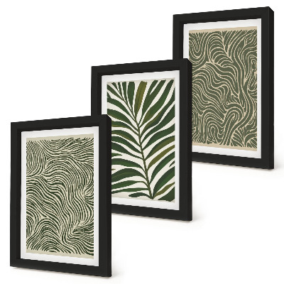 3-piece wall art set Abstract patterns with leaves and wavy shapes