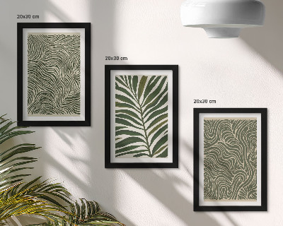3-piece wall art set Abstract patterns with leaves and wavy shapes